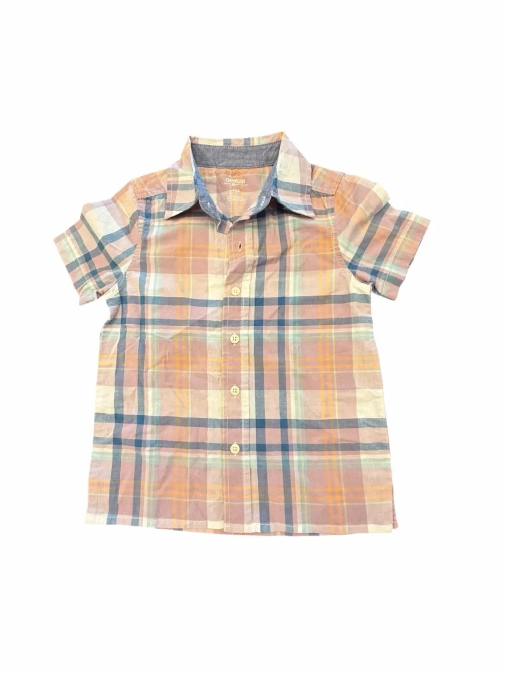 OshKosh‎ B'Gosh Boys Short-Sleeve Button-Down Shirt Pastel Plaid Sz 4/4A NEW $28